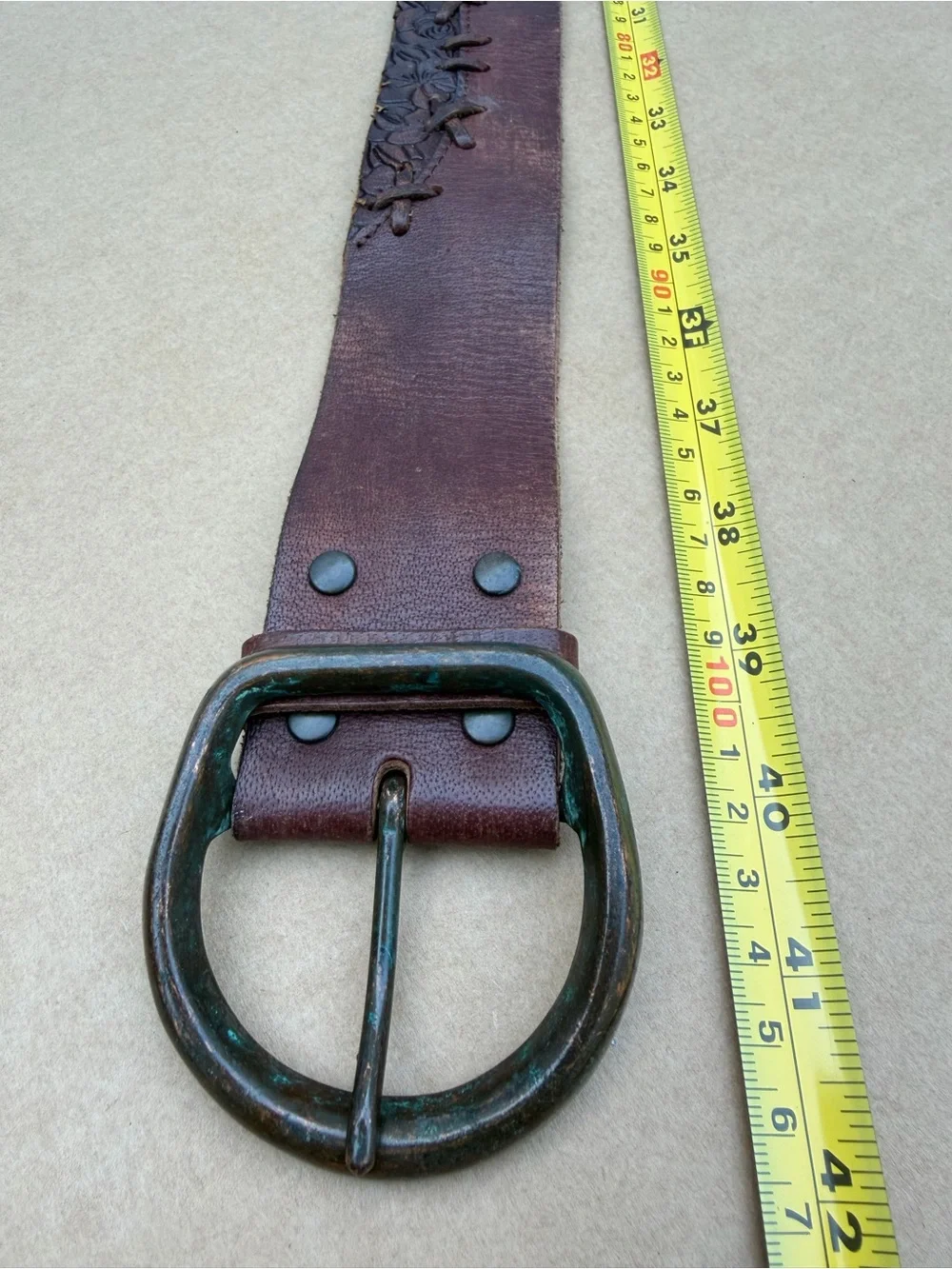 Vintage Y2K Abercrombie & Fitch Genuine Leather Wide Belt Floral Boho Size M